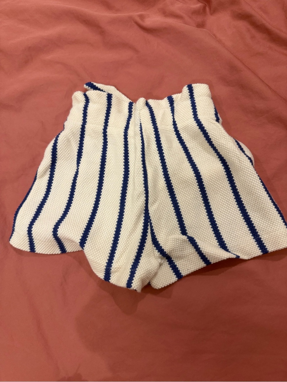 Zara High-Waist Knit Shorts - White & Blue Stripes